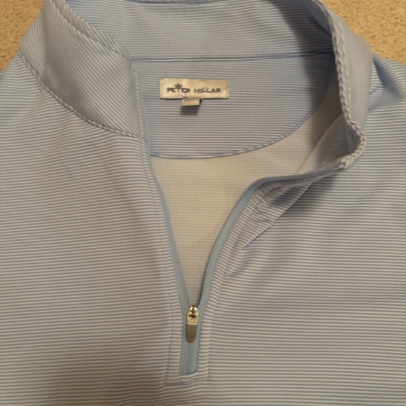 Men's Peter Millar Light Blue Striped Quarter Zip EMBROIDERED SLEEVE XXL - Picture 2 of 4